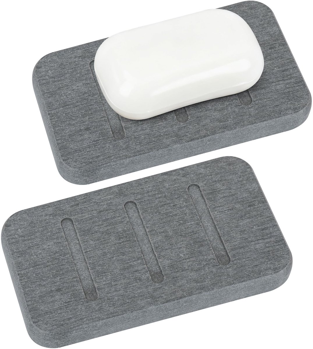 Livia home - Diatomiet Zeepschaal - Sneldrogende Zeep Saver - Grijs - Zeep Bar Houder - Bad en Douche - 2 Pack