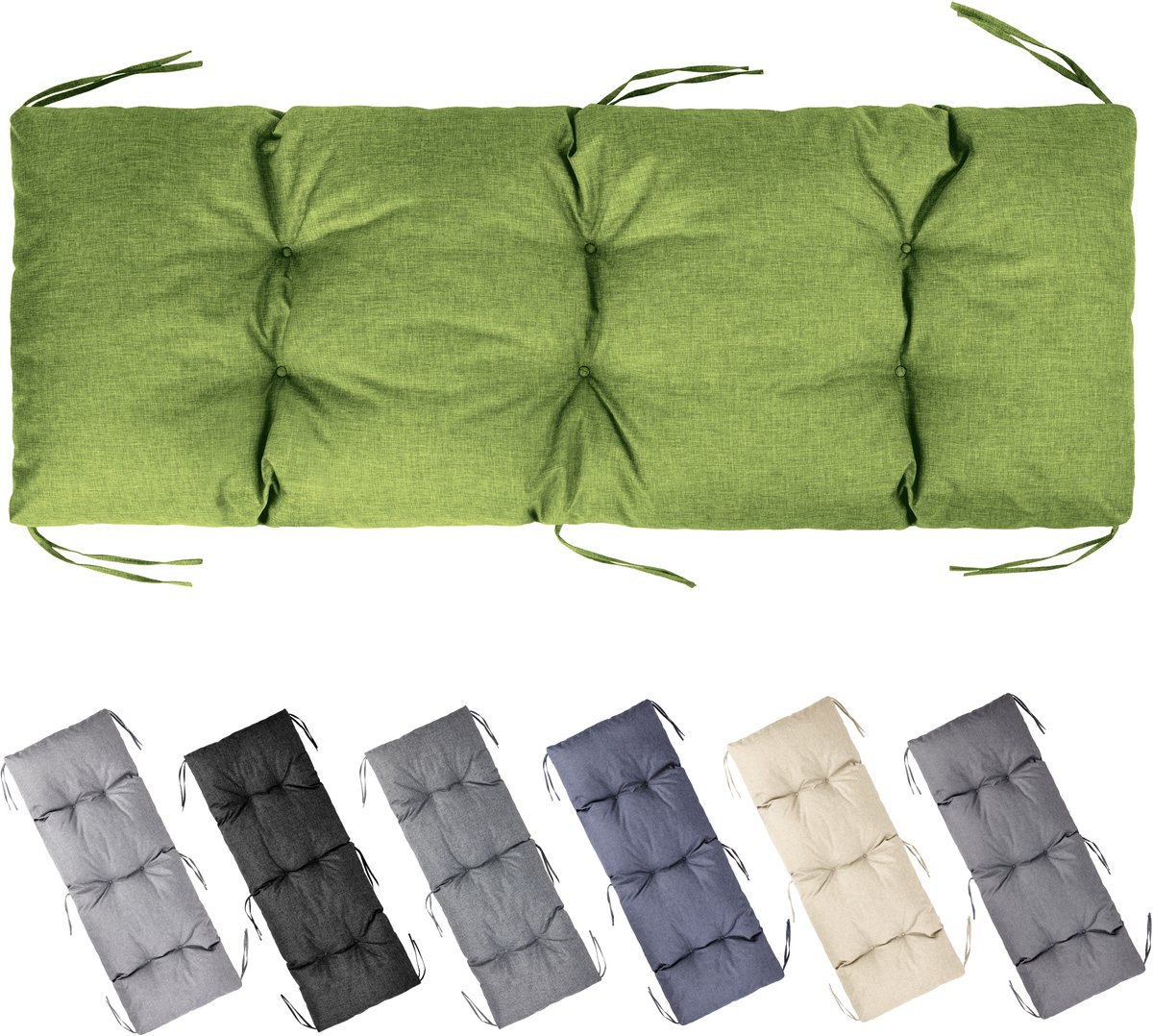 Garronda Bankkussen 140x50 cm – 10 cm dik – Waterafstotend & UV-bestendig – met Banden – Groen GD-AM-Bono