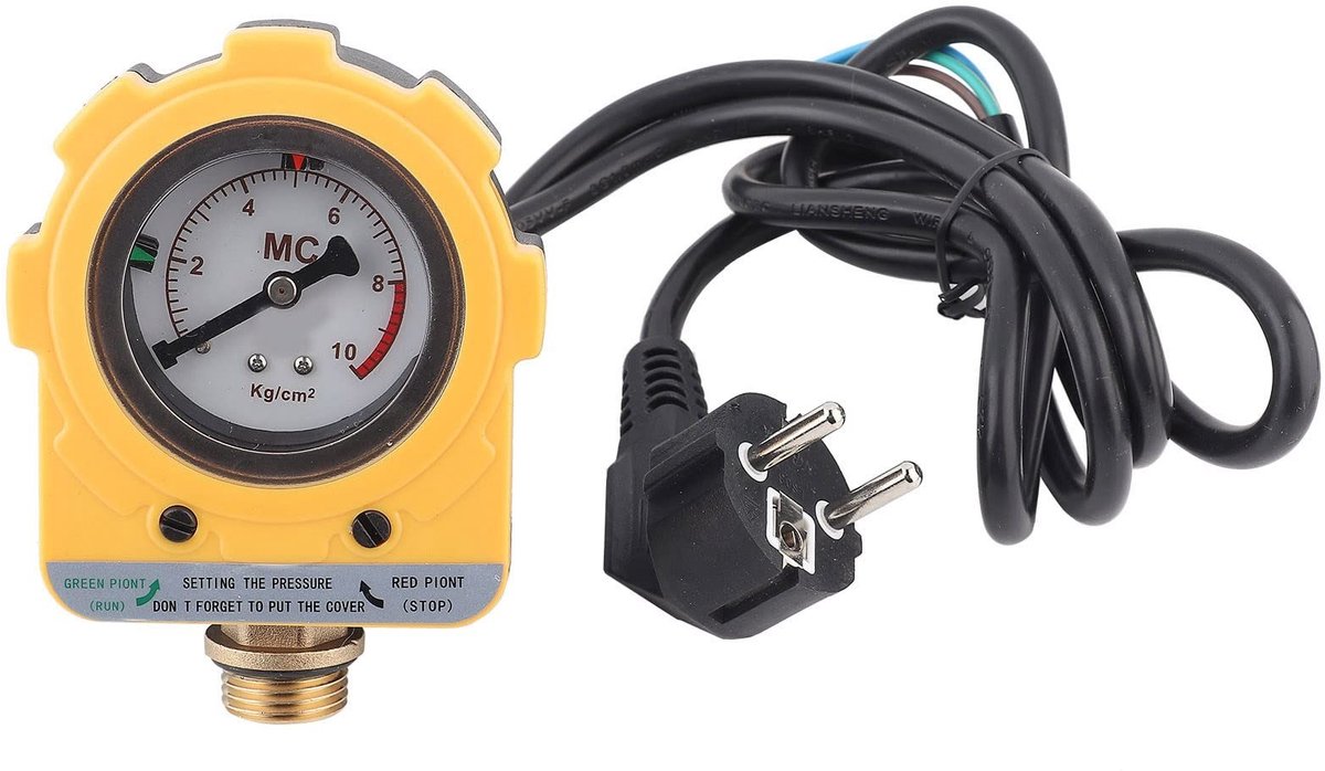 Dailygoods - Drukregelaar 220V - Drukschakelaar voor waterpomp - Verstelbare start-stopdruk - Geel - Elektronische schakelaar - Ideaal voor waterpompe