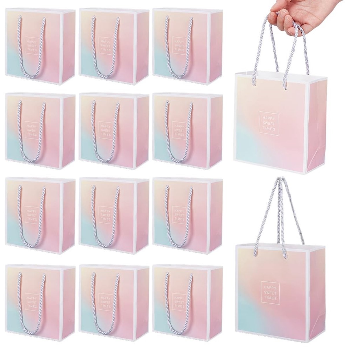 Elzusha - Geschenktassen - Kraftpapier geschenkzakken - Herbruikbaar - 24 stuks - Perfect voor bruiloften en feestjes - Met handgrepen