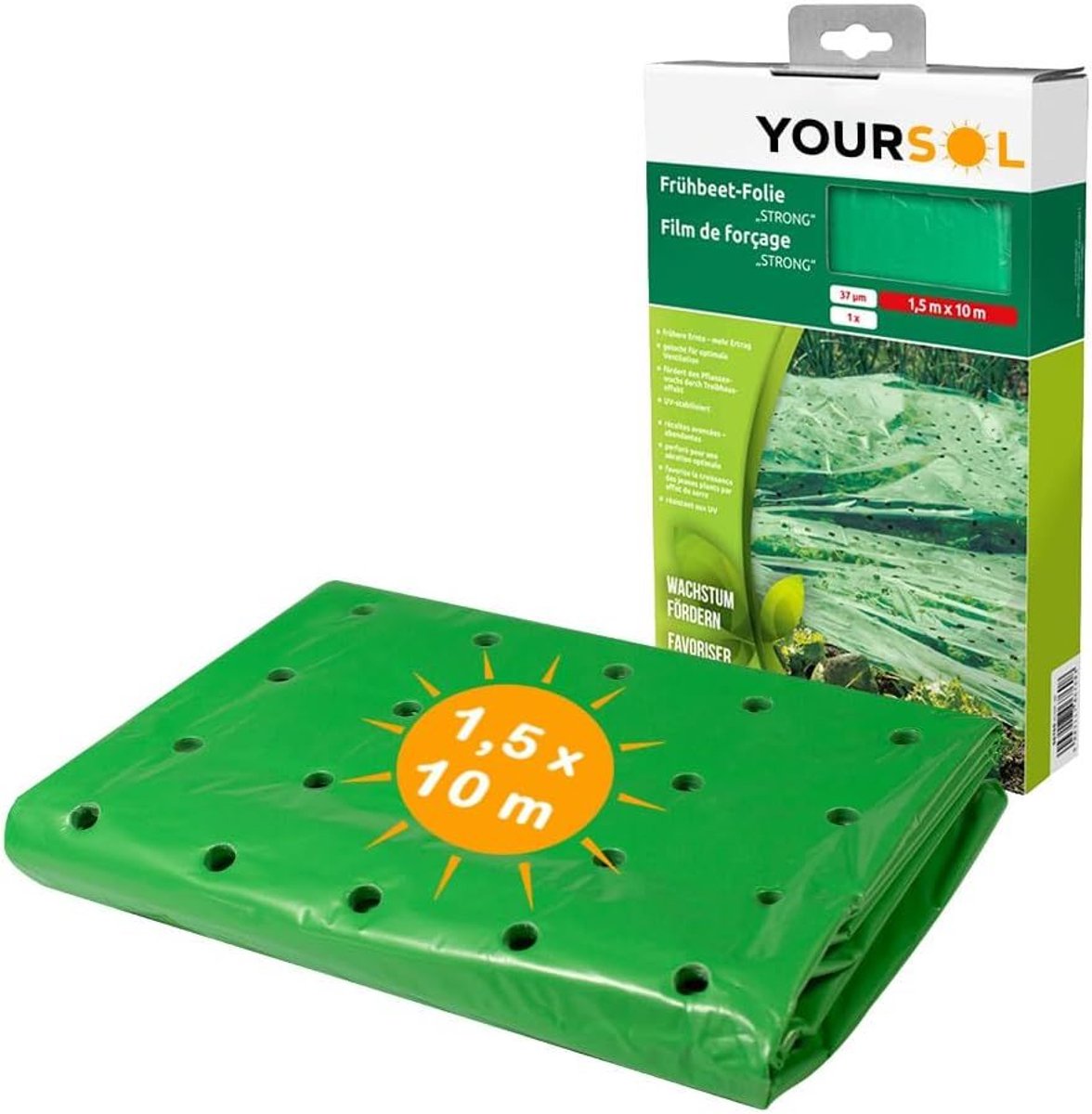 Extra sterk onkruidwerend doek 10 x 1,5 m, koude kasfolie 37 µm, bodembedekking voor tuin, verhoogd plantbed, enz.