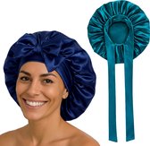Beyeza Luxe Bonnet Satijn Verstelbaar - 2 Stuks - Satijnen Slaapmuts - Haarverzorging - Haarnetjes - Krullend Haar Producten - Elastisch