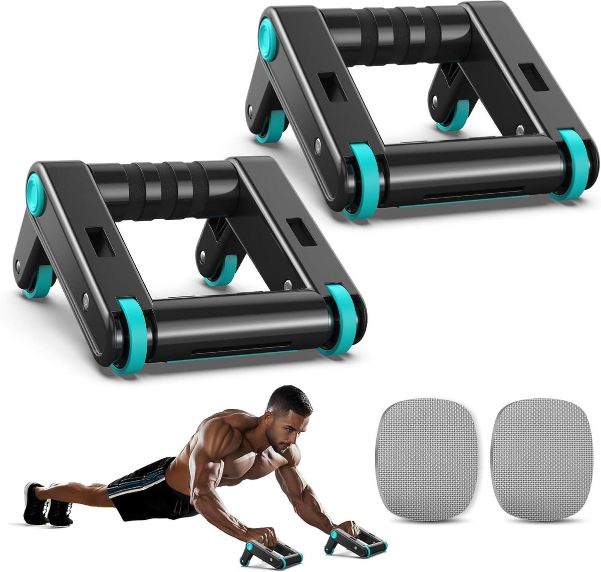 Buikspierroller - Fitnesswiel - Core training - Dubbele wielondersteuning - Tot 200 kg belastbaar - Zwart