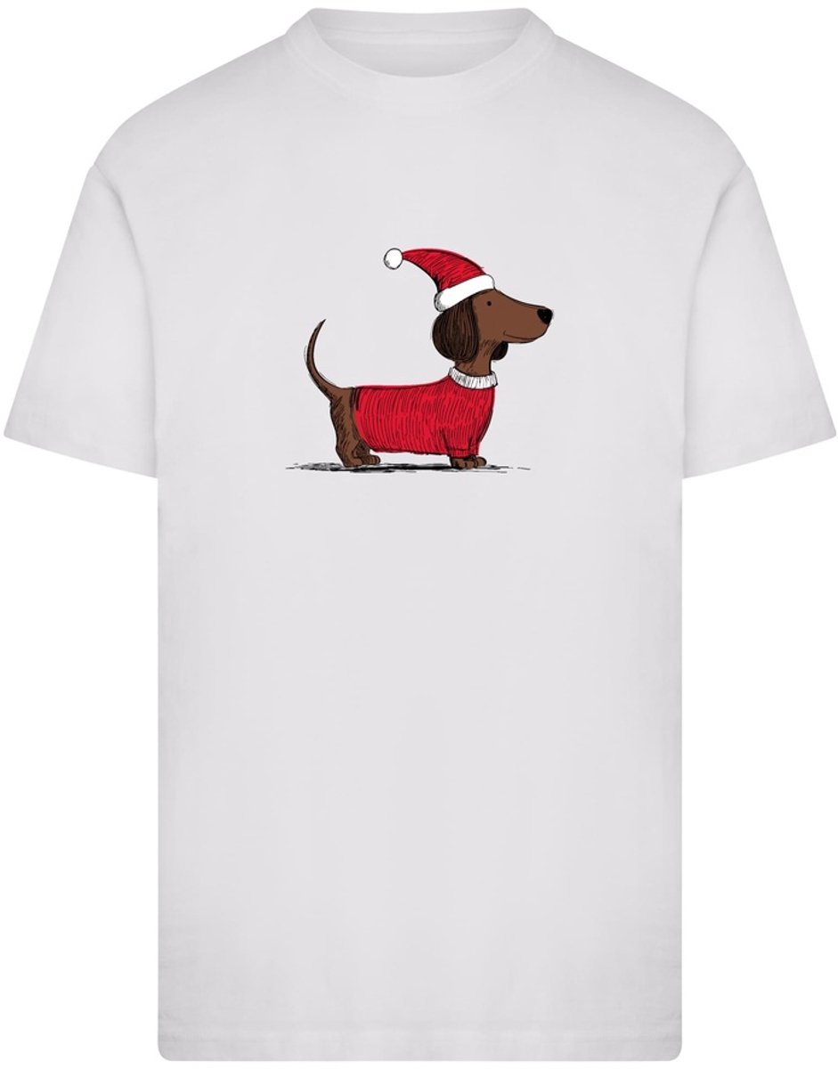 Mister Tee Christmas Dackel Heren Tshirt XL Wit