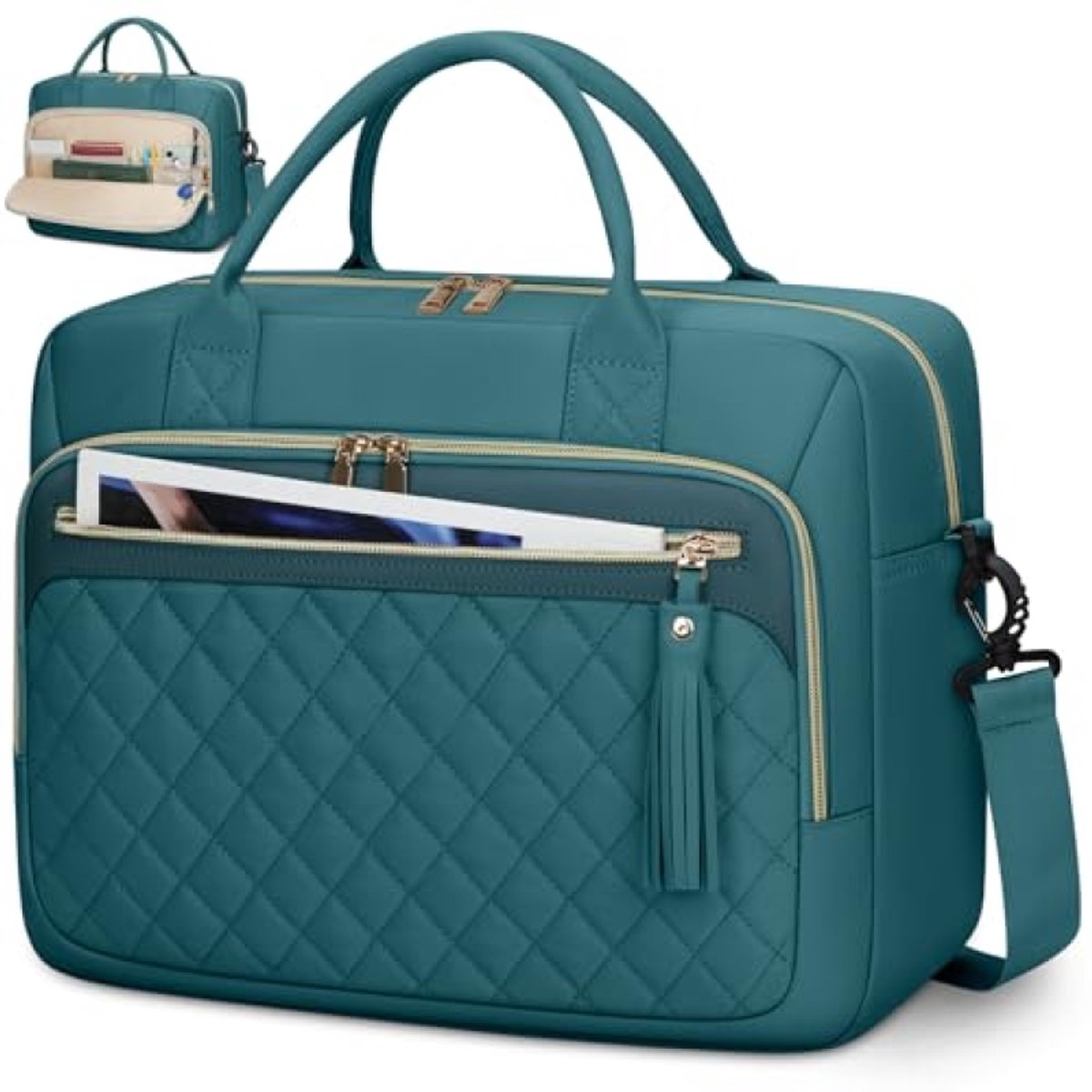 Laptoptas voor 17 inch - Multifunctionele schoudertas met meerdere vakken in donkergroen