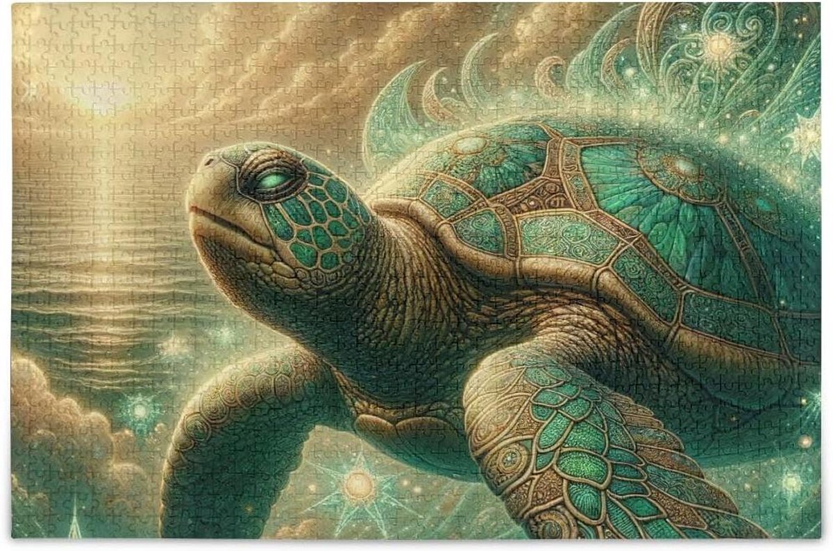 Legpuzzel Zeeschildpad - Puzzelspel Gezelschap - Ontspannend Tijdverdrijf - Alfabetische Hints - 1000 Stukjes - Vintage