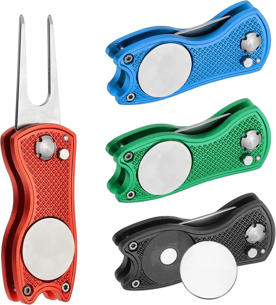 Golf Divot Repair Tool - Vouwbaar - Metaal Wave - Groene Divot Tool met Magnetische Ball Marker & RVS Fork
