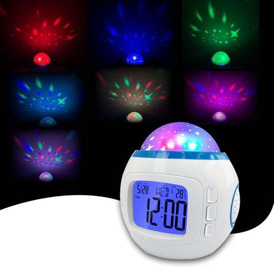 Kinderwekker met Sterrenprojector, Nachtlampje en Muziek voor Jongens en Meisjes — afbeelding 3