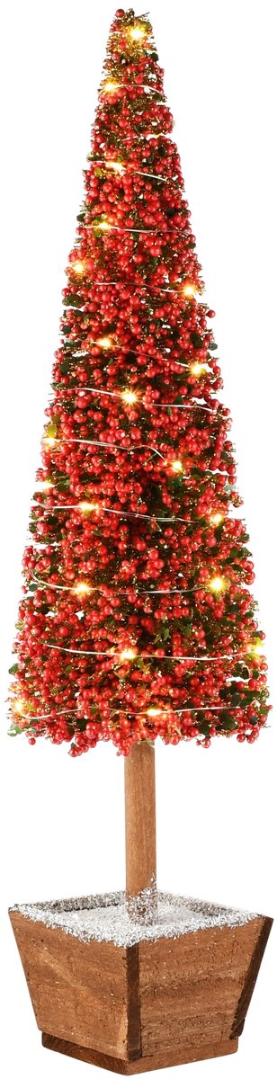 Dekoratief | Deco boom m/bessen op voet, rood, pvc, LED, 17x17x75cm | A265307