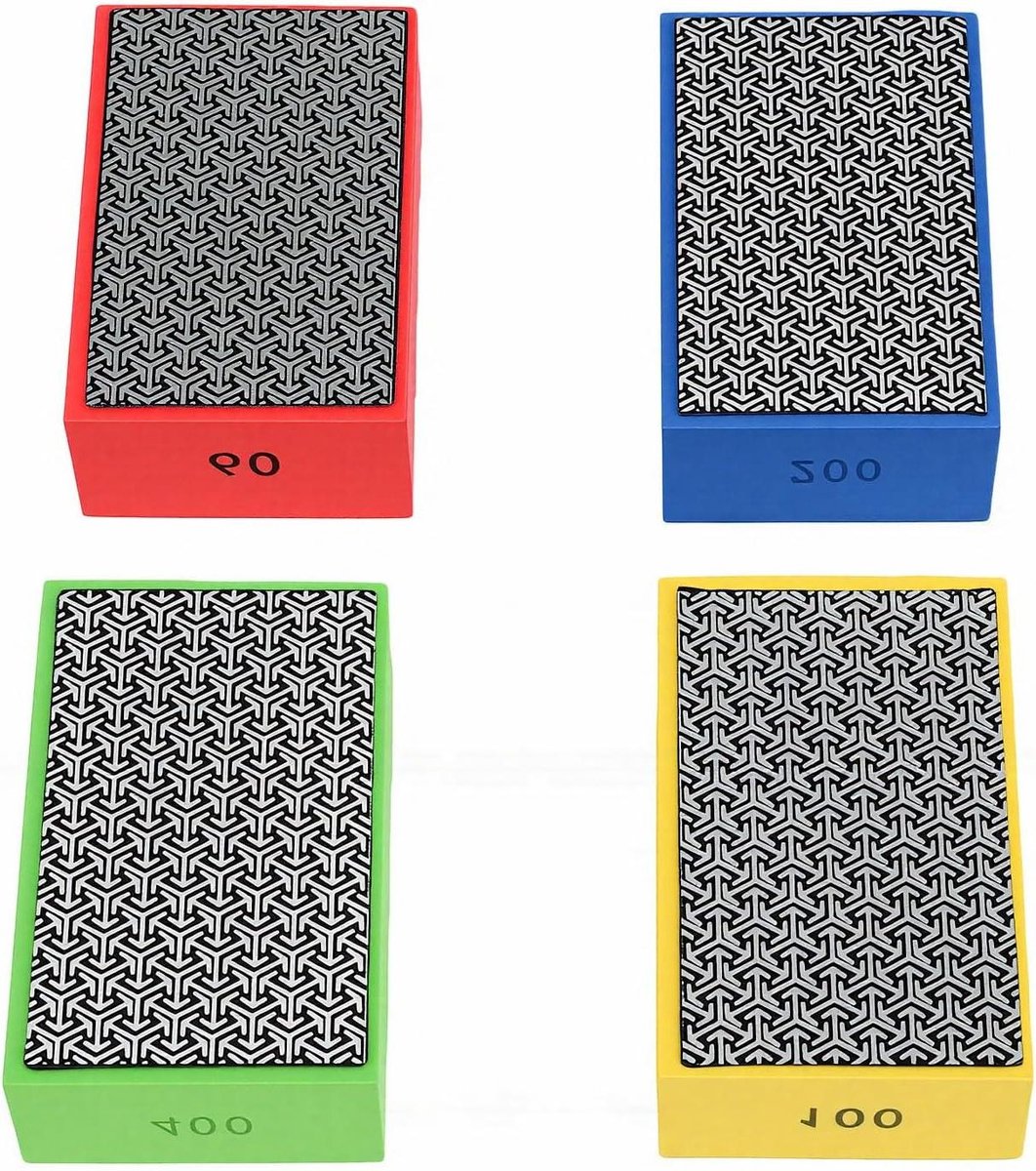 Fafeicy 4 Stuks Diamant Handpolijstpads met Sponsrug, Nat Droog Schuurblokken 60 100 200 400 Korrel voor Glas Hout Keramiek Marmer Metaal Tegel Doe-het-zelf Gebruikers