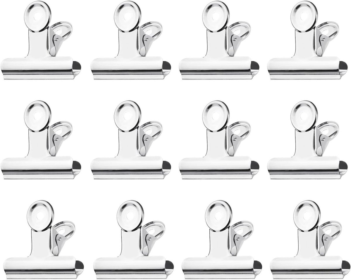 Set van 12 grote paperclips met metalen scharnier, ideaal voor knutselen, voedselzakken en kantoororganisatie