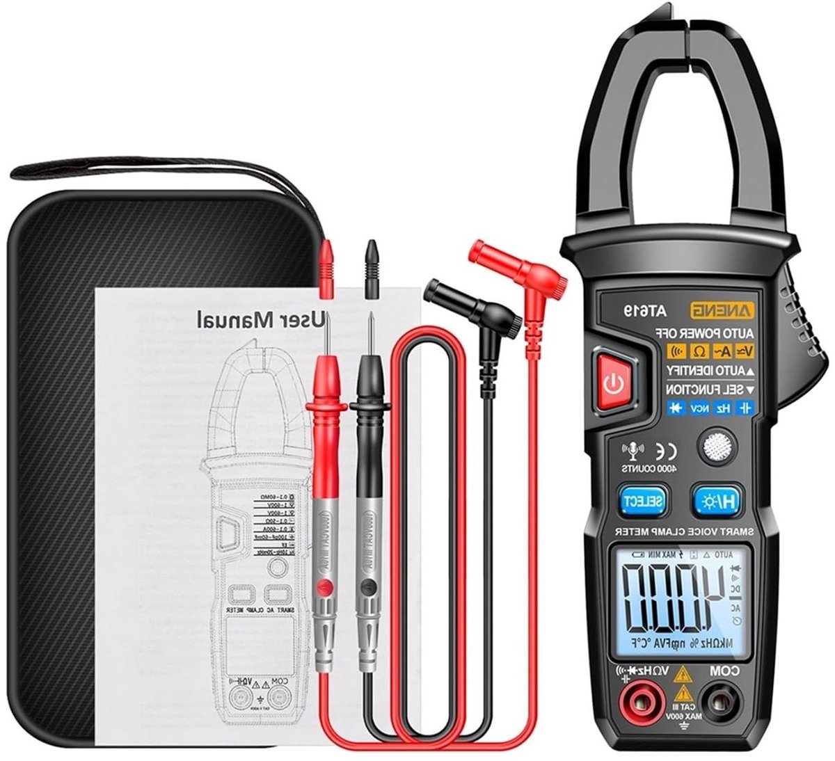 Digitale Multimeter - Stroomtang Meter - Elektrisch Meten - Spraakuitzending - 4000 Tellingen - Zwart
