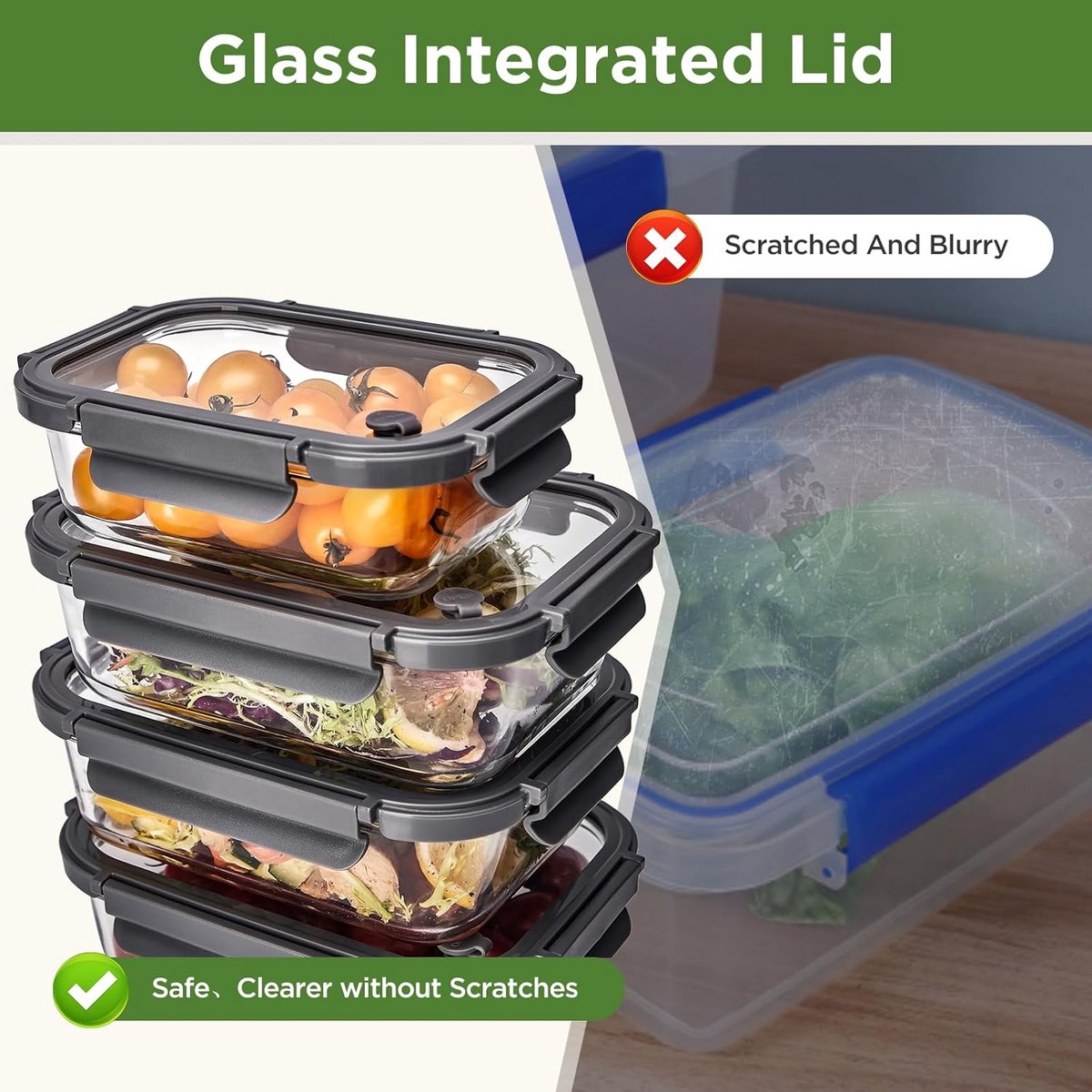 Glazen voedselopslagcontainers met luchtdichte deksels - houd uw voedsel vers en georganiseerd | Set van [1040 ml* 5+400 * 5] Glazen containers voor maaltijdbereiding en opslag — cadeau in Cadeau-ideeën - foto 3