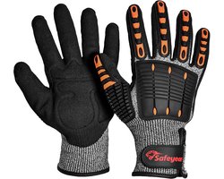SAFEYEAR Levl 5 snijbestendige werkhandschoenen voor mannen en vrouwen, antislip anti-impact anti-vibratiehandschoenen voor volwassene, zware mechanica-handschoenen voor bulider, bosboerderij