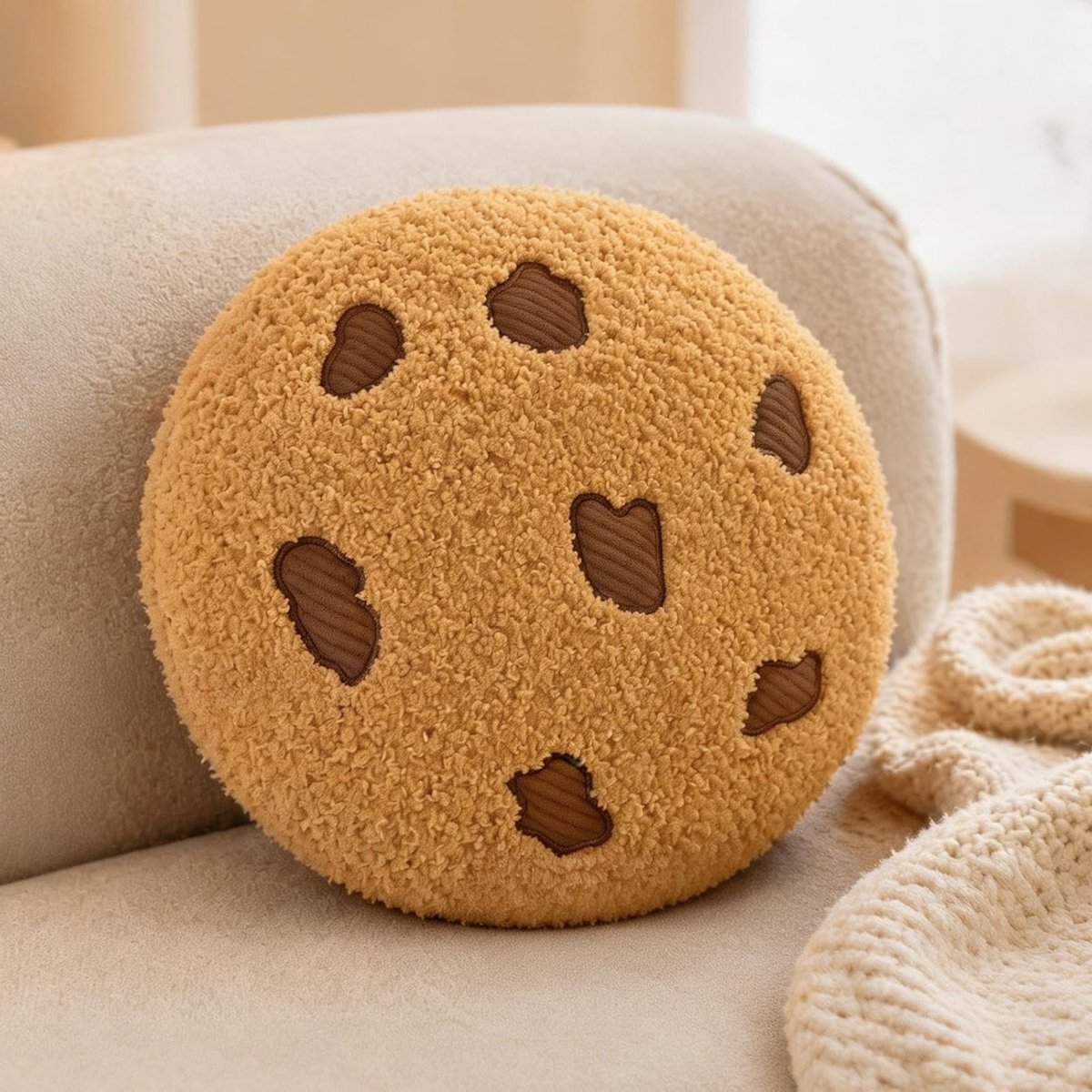 Koekjes knuffelkussen - Decoratief kussen - Kinderkamer decoratie - Zacht en comfortabel - 28 cm - Lichtbruin