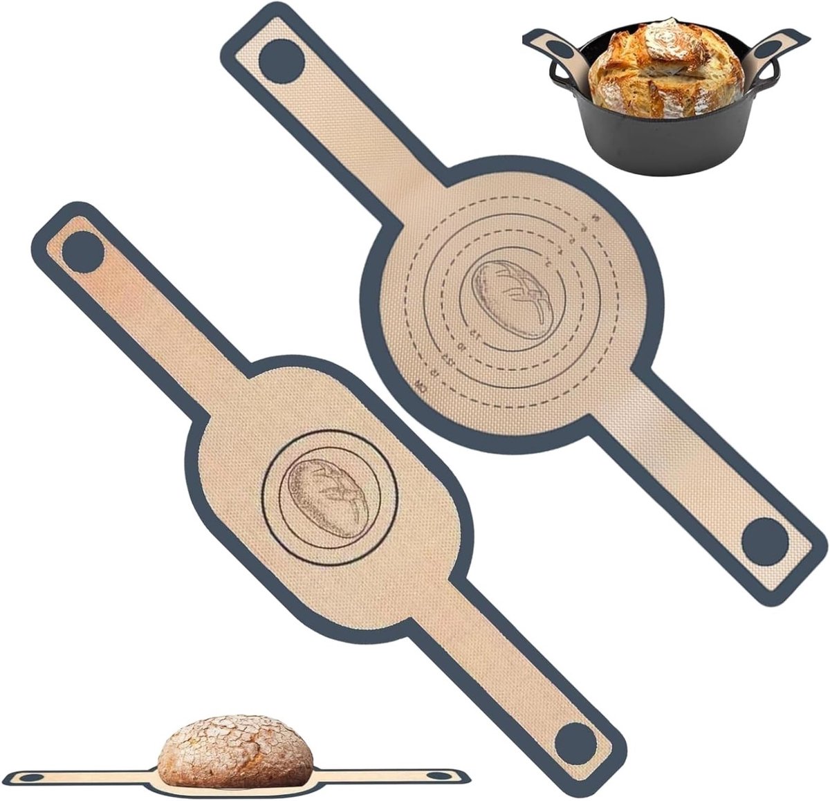 Herbruikbare siliconen bakmatten voor Dutch Oven, 2 stuks, anti-aanbaklaag, ideaal voor brood en zuurdesem, extra lange handgrepen