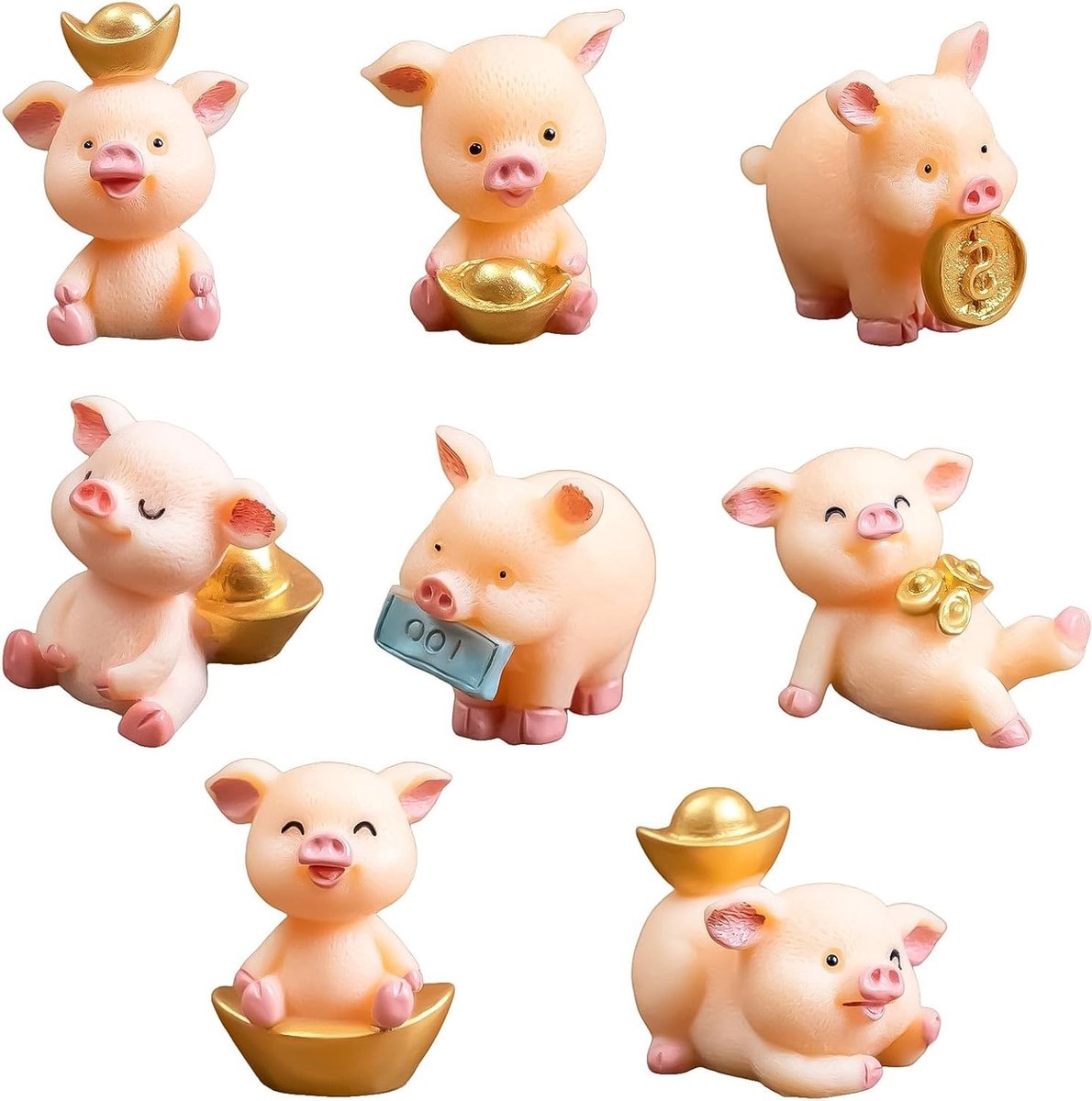 8 Stuks Geluksfiguren voor het Nieuwe Jaar - Mini Decoratie met Geluksvarkens voor Cadeaus aan Vrouwen en Mannen