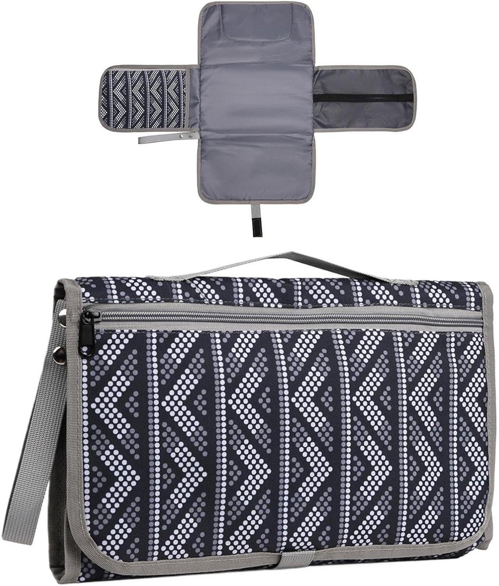 Opvouwbaar aankleedkussen - Luieronderlegger reis - Baby verzorgen - Waterdichte Oxford stof - 35 x 25 cm - Zwart met stippen