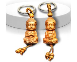 Behone Boeddha-Sleutelhanger Set - 2 Stuks Houten Hangers, Kleine Geluksbrenger, Doe-Het-Zelf Autoaccessoires, Cadeau