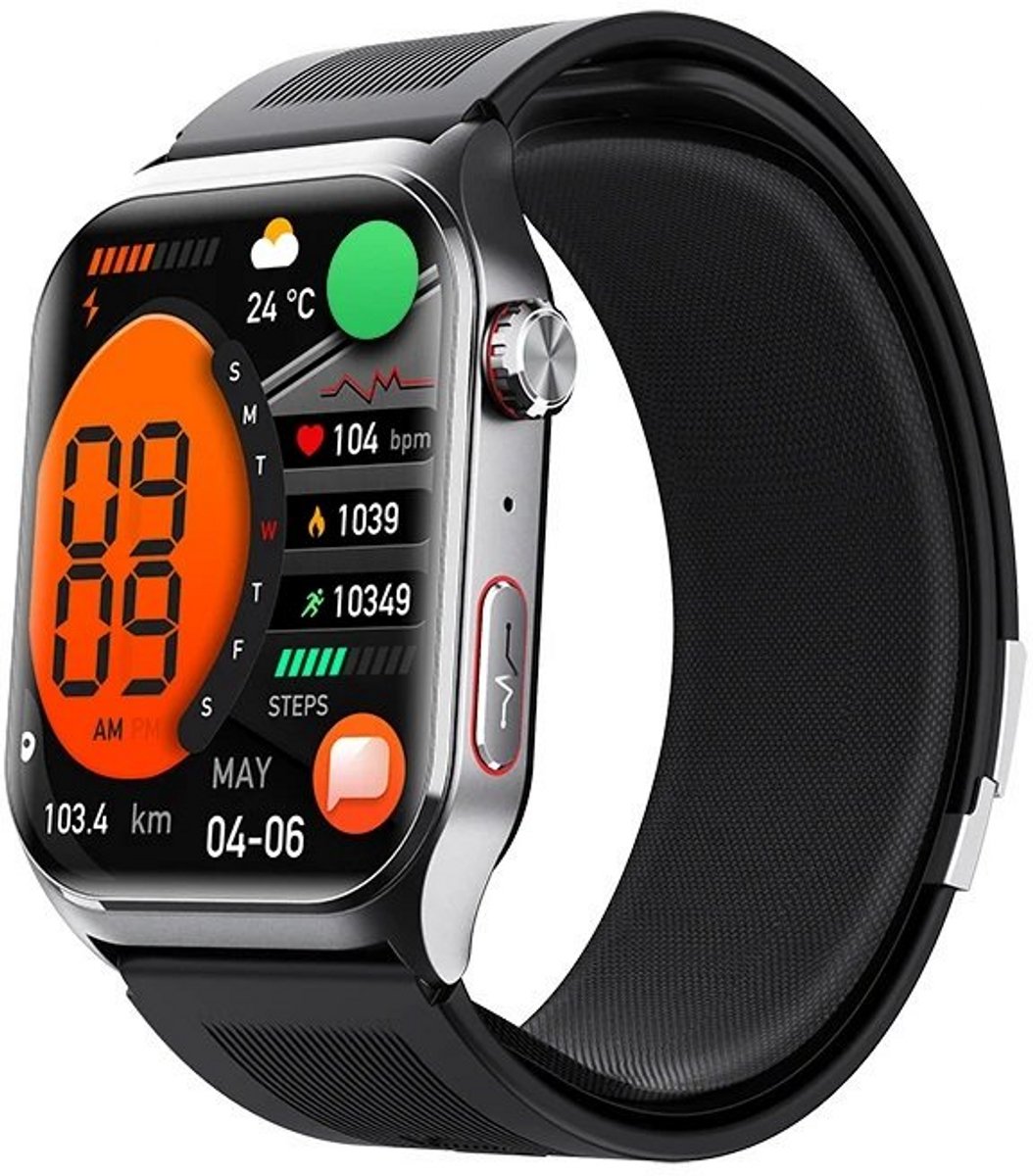 DrPhone VitalPro Smartwatch – Slimme Horloge - Bloeddrukmeting met micro-luchtpomp, ECG, HRV, Saturatie, SOS, Valdetectie, 2.10 inch - Zwart