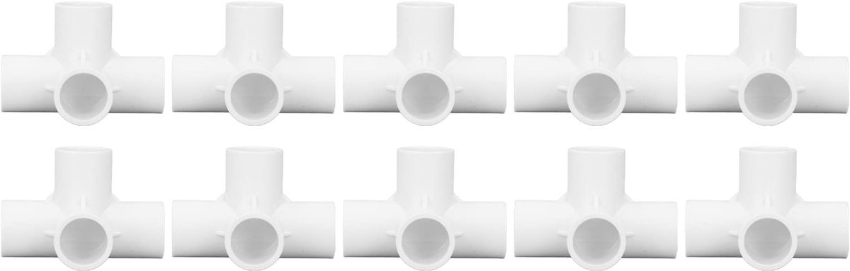 MTTproducts- PVC Pipe Connector 4-Weg - 25Mm Binnendiameter - Wit Kunststof - 10 Stuks - Slagvast - Meubelkwaliteit - Meubelverbinder