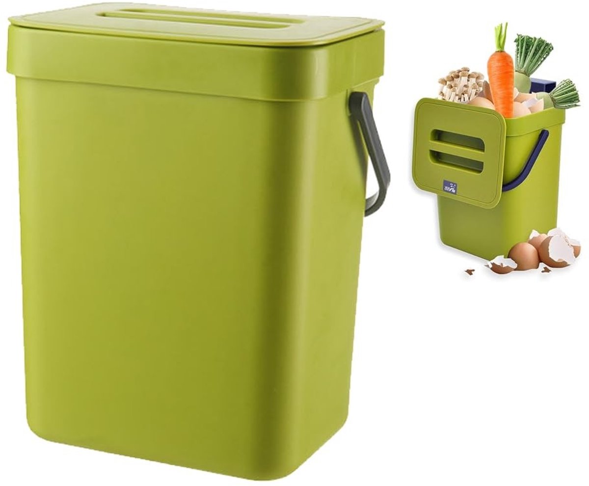 MTTproducts- Afvalemmer 3 liter - Compostemmer - Vuilnisemmer Keuken - Luchtdichte Sluiting - Geurdicht - Klein Design