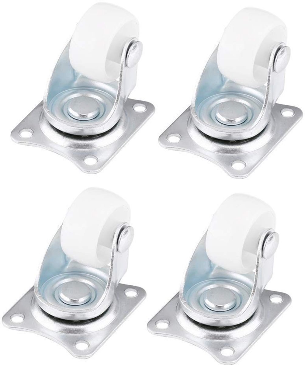 MTTproducts- Zwenkwielen Draaibaar - Zwenkwielen Set van 4 - Meubelwiel Wit - Zwenkwielen met Beugelbehuizingen - Max. Laden 10kg - Duurzaam en Hoogwaardig - Rolwielen