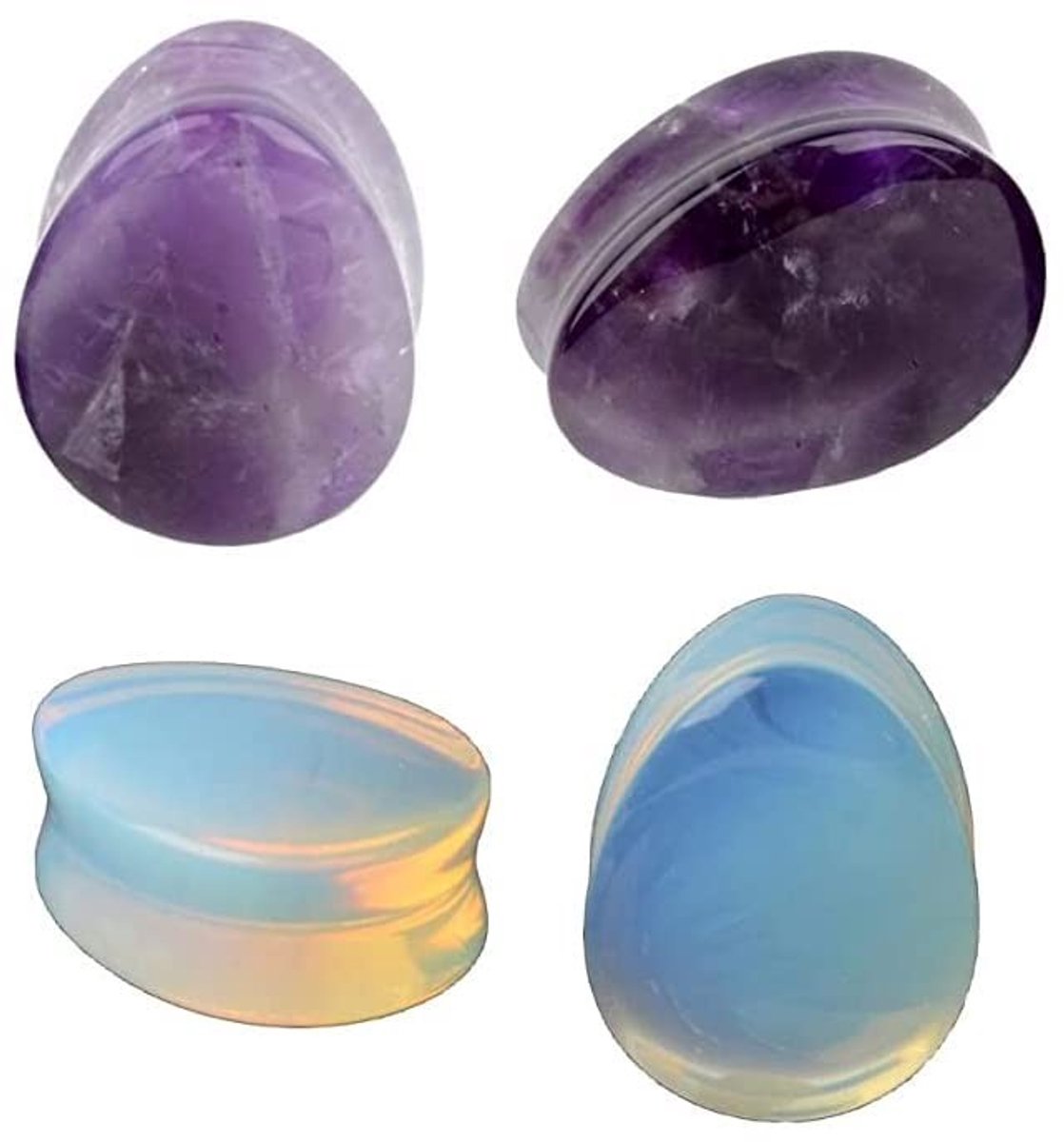 Cosensi- Oorstretchers 2 Paar - Opaliet/Amethist - Natuurlijke Steen - Lichtgewicht - Geschenkzakje - Modieuze Sieraden - Oorbellen