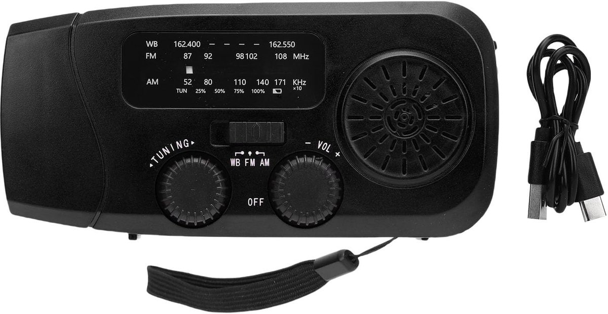 Cosensi- Noodradio Solar Opwindbaar - Draagbare Radio - IPX3 Waterdicht - LED Zaklamp - 2000mAh Batterij - Geschikt voor Buitenkamperen - Weerradio