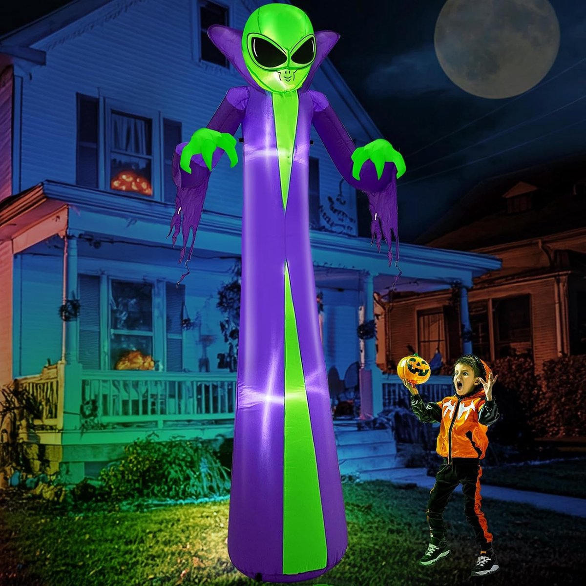 Grote Halloween Opblaasbare Alien Tuindecoratie met Ingebouwde LED Verlichting 240cm