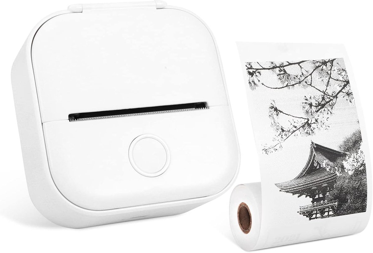 Mini draagbare zakprinter, Bluetooth fotoprinter, geschikt voor dagboekschrijven, kindertekeningen, krabbelen, studeren, werken en vroegschoolse educatie; compatibel met mobiele telefoons en tablets (wit).