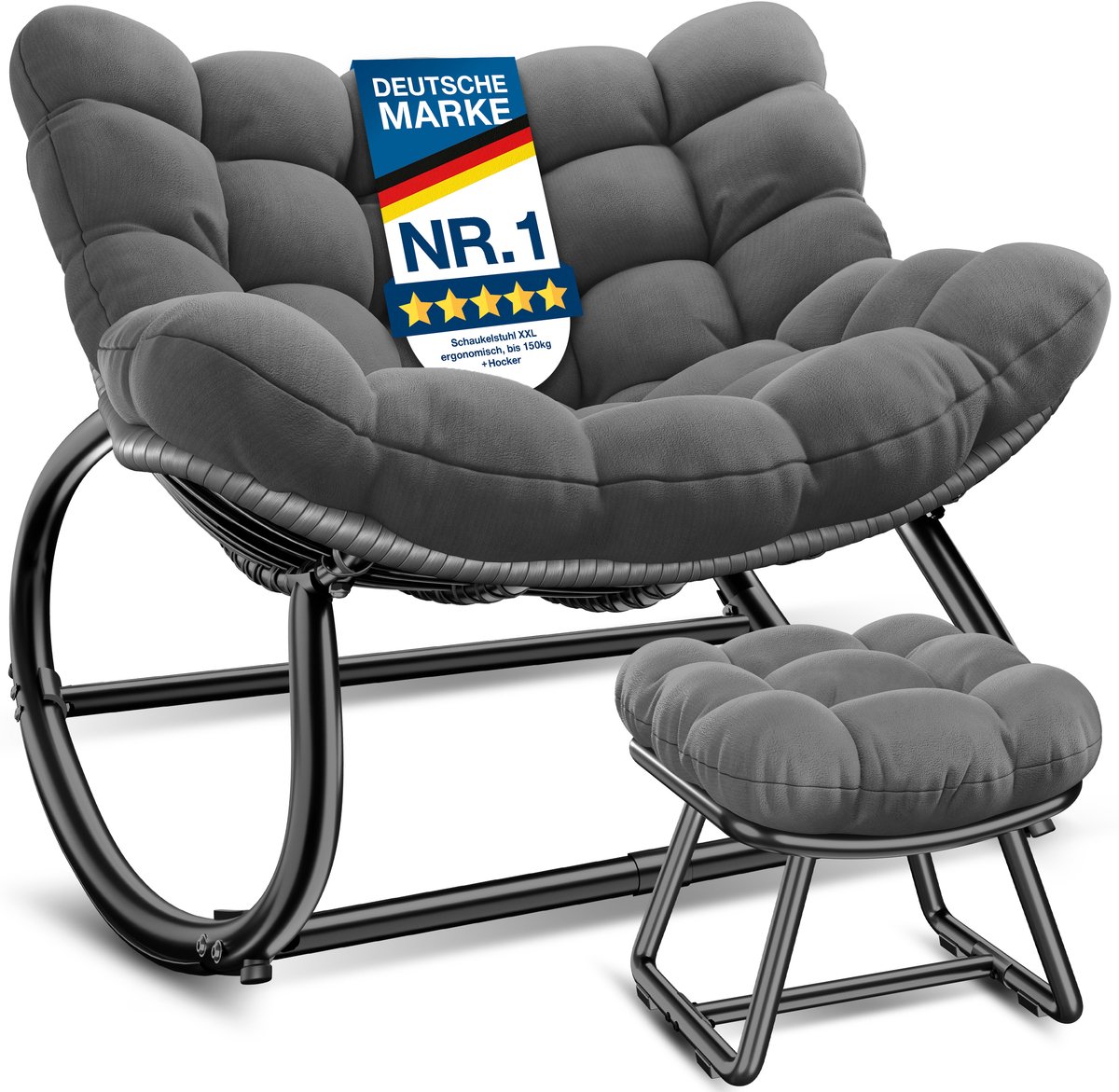 KESSER® Schommelstoel met voetenbankje voor binnen en Buiten - Relaxfauteuil Weerbestendig