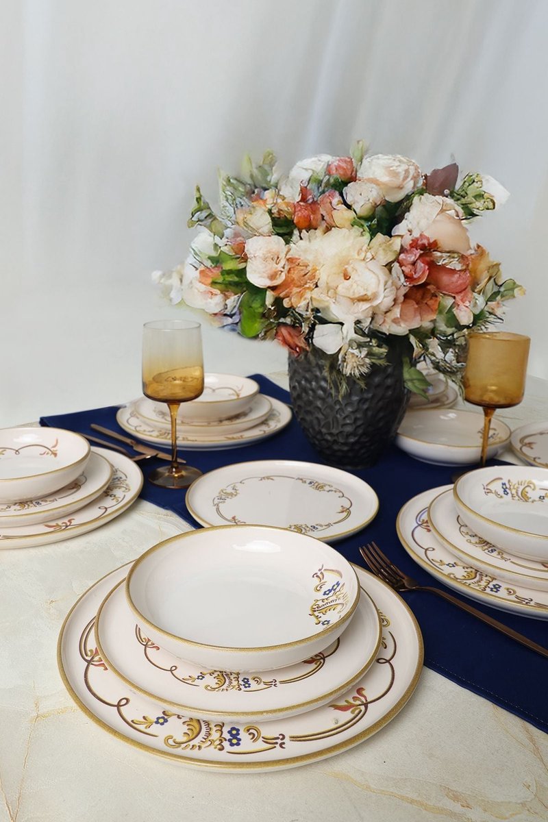 Keramika Serviesset - Bronze Bloom - 18 delig - 6 persoons - Stoneware