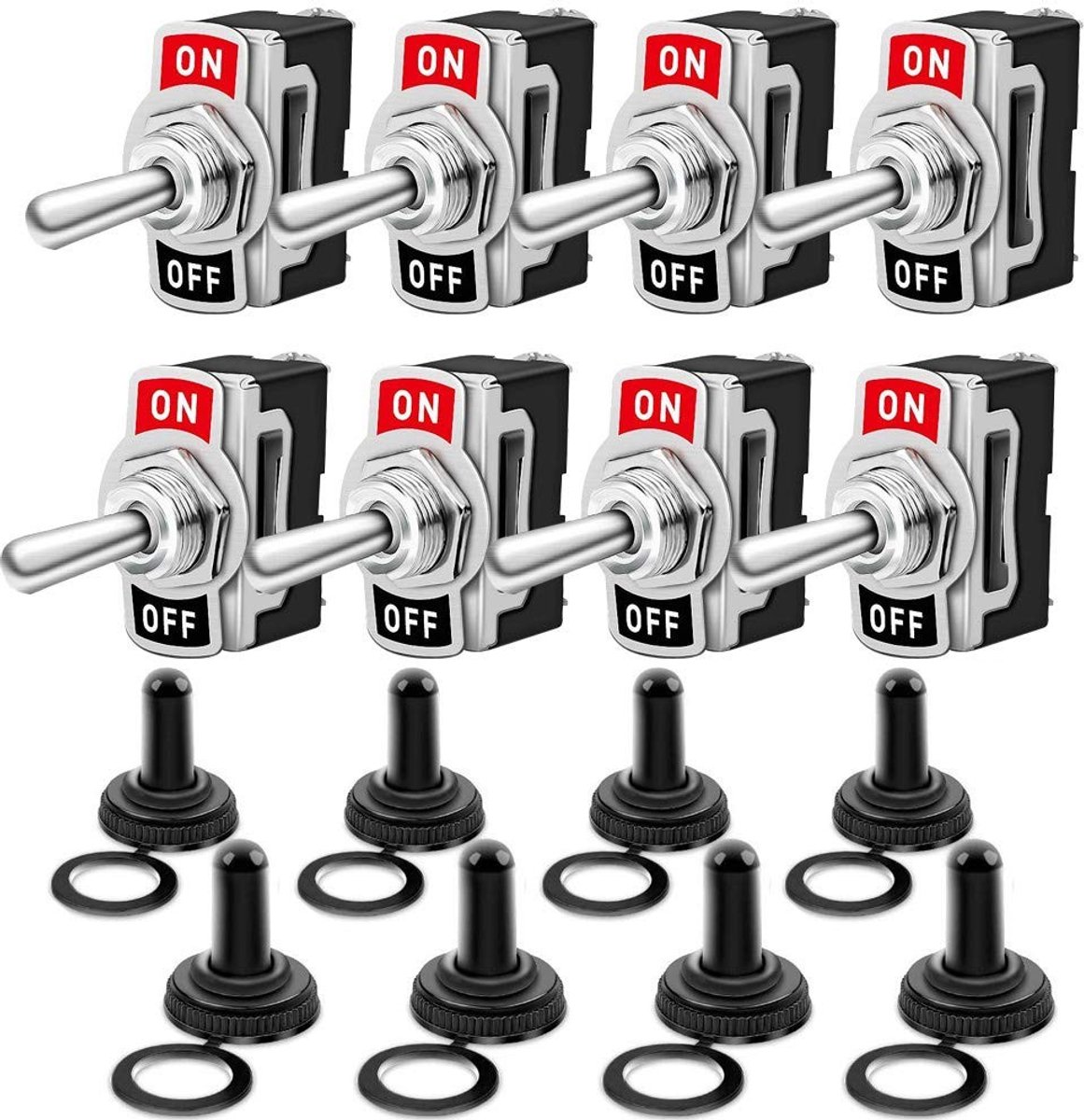 Dailygoods - Dailygoody - Tuimelschakelaar - Waterdicht - 10A/12VDC - Zwart - 2pins Aan/Uit - Perfect voor Auto Vrachtwagen Boot - 8 Stuks