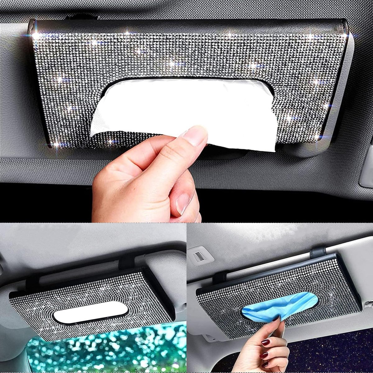 Dailygoods - Bling Auto Tissue Houder van PU Leer met Glitter