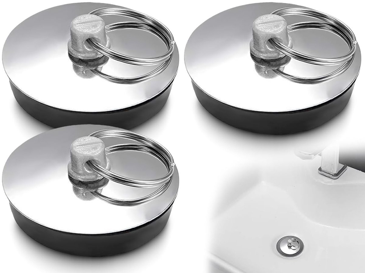 Dailygoods - Dailygoody - Afvoerstoppen - Wastafelstop - Set van 3 rubberen stop - 37 mm - Badkuipstop - Keukenaccessoires - Geschikt voor afvoeropeningen - Zilver