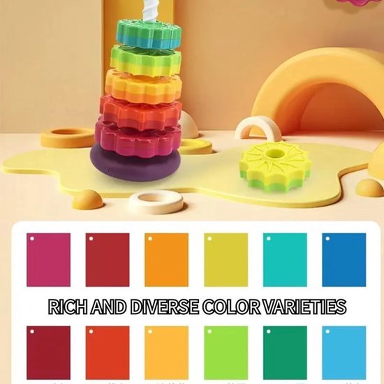 Baby stapeltoren - Regenboog ringen stapelspeelgoed met draaiende tandwielen - Montessori speelgoed - Sensorisch leerzaam speelgoed — afbeelding 3