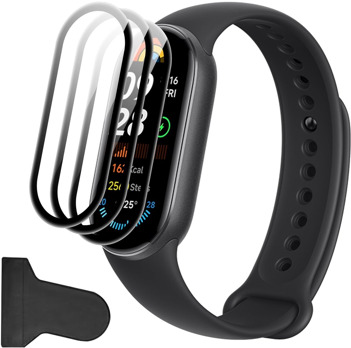 Dailygoods - Dailygoody - Displaybeschermfolie - Xiaomi Smart Band 9 - Gehard glas - Eenvoudige installatie - Krasbestendig - Luchtbelvrij - 3 stuks