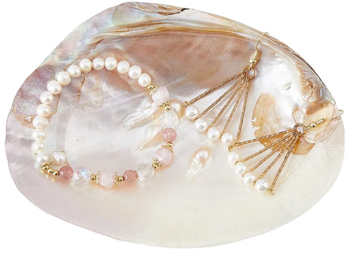 Dailygoods - Dailygoody - Sieradenschaal - Natuurlijke schelp - Decoratief design - 14,2 x 10,8 cm - Ringhouder voor oorbellen en kettingen - Geschikt voor dames
