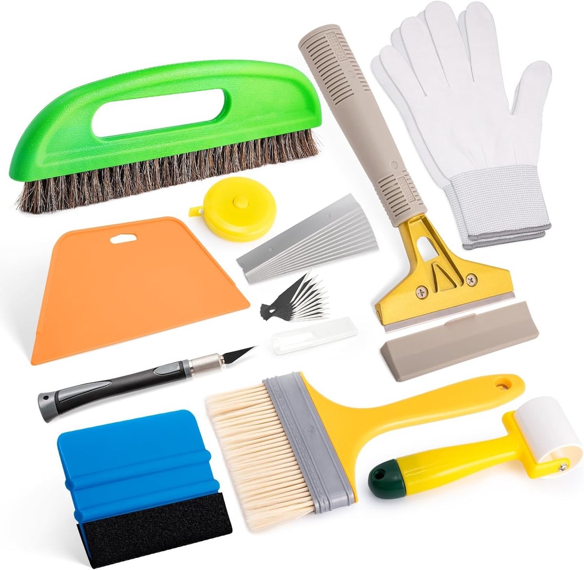 Set van 5 Professionele Behangtools voor Perfecte Afwerking - Behangkwasten, Rol en Schraper voor Makkelijk Behang Aanbrengen en Verwijderen