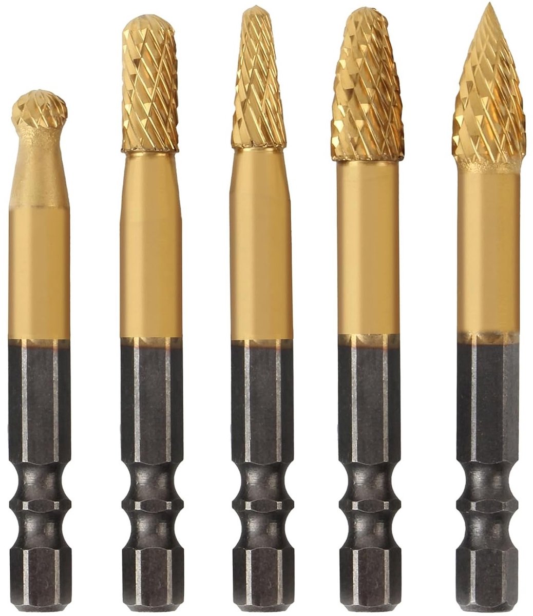 5-delige Carbide Frees Cutter Set met Dubbele Snede, 6.35mm Hex Shank voor Houtbewerking, Graveren en Metaalbewerking