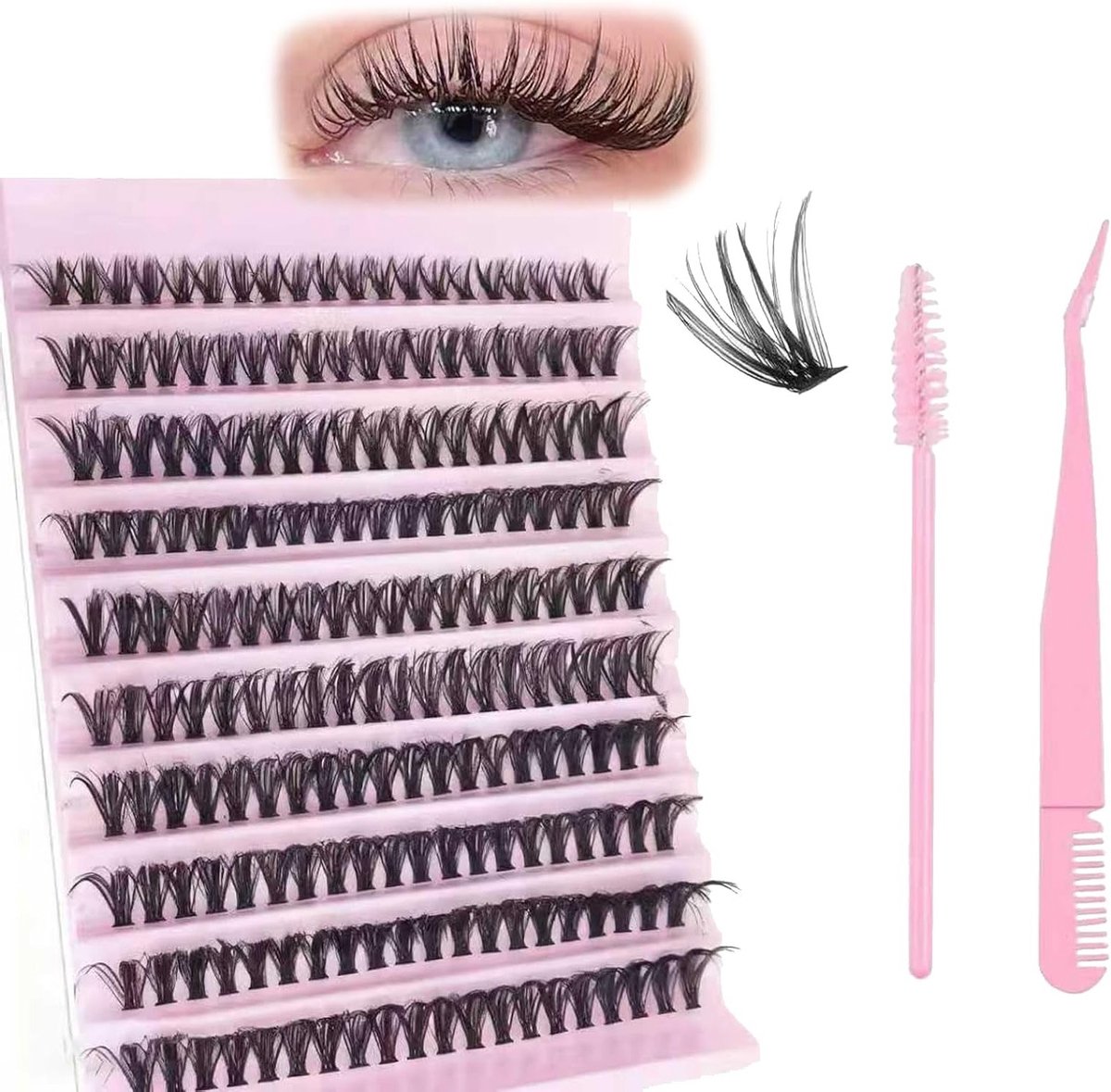 40D Cluster Wimpers 200 Stuks Herbruikbare Volume Valse Wimpers Natuurlijke Look 8-16mm C D Krul met Wimperpincet en Roze Mascara Wandjes
