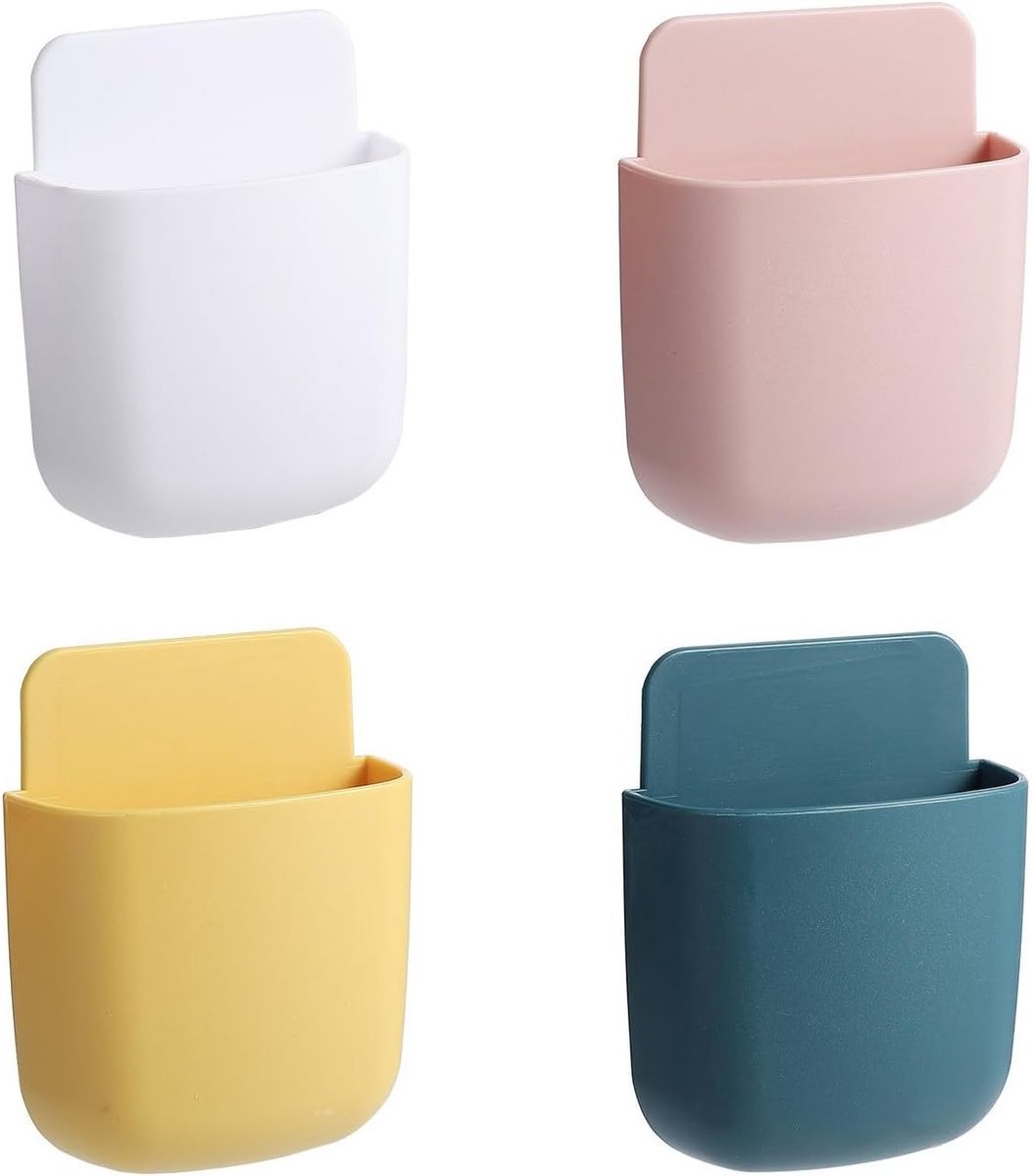 Moderne Wandgemonteerde Opberghouder Set in 4 Kleuren, 11.5 cm x 9 cm x 8.5 cm, Ideaal voor Badkamer en Ruimtebesparing
