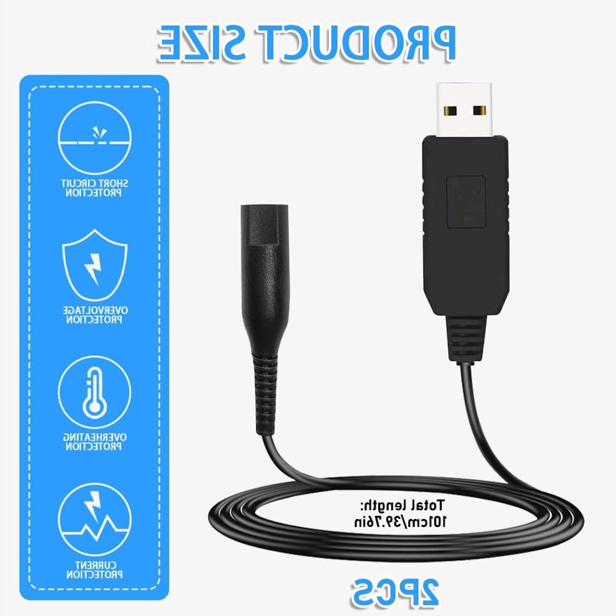 Vervangende 12 V USB-oplaadkabel voor scheerapparaten en baardtrimmers, 2 stuks, compatibel met verschillende modellen en ideaal voor thuisgebruik