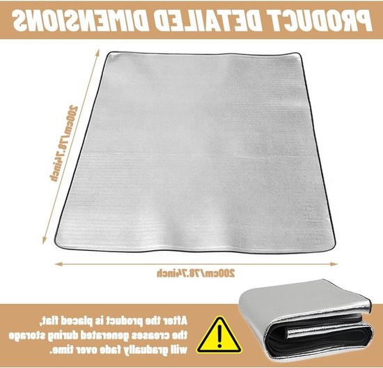 Isolatiemat voor Vloerbedekking, Opvouwbare Thermomat voor Camping, Waterdicht en Warmte-isolerend, 200 x 200 cm van Merkloos — afbeelding 2