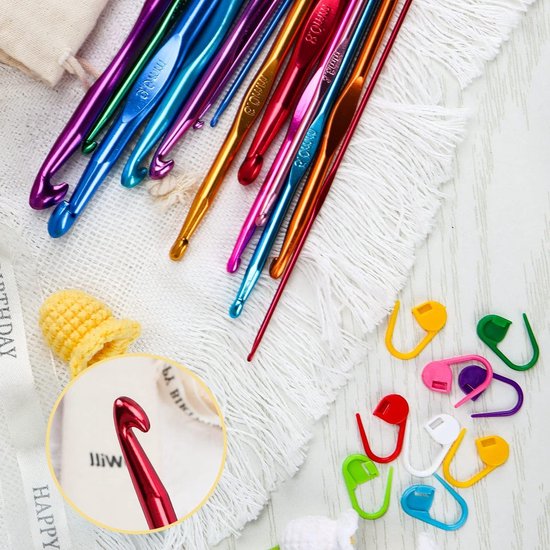 24-delige Haaknaalden Set van Hoogwaardige Aluminium, 14 Maten, Ideaal voor Beginners en Volwassenen, Perfect voor Haken en Creatieve Projecten — afbeelding 4