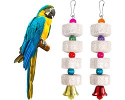 2 stuks groot papegaaienspeelgoed - vogel - kauwspeelgoed - minerale steen - baktand speelgoed met bel - kalksteen voor parkieten - Ara's - Afrikaanse grijze kaketoes - valkparkieten