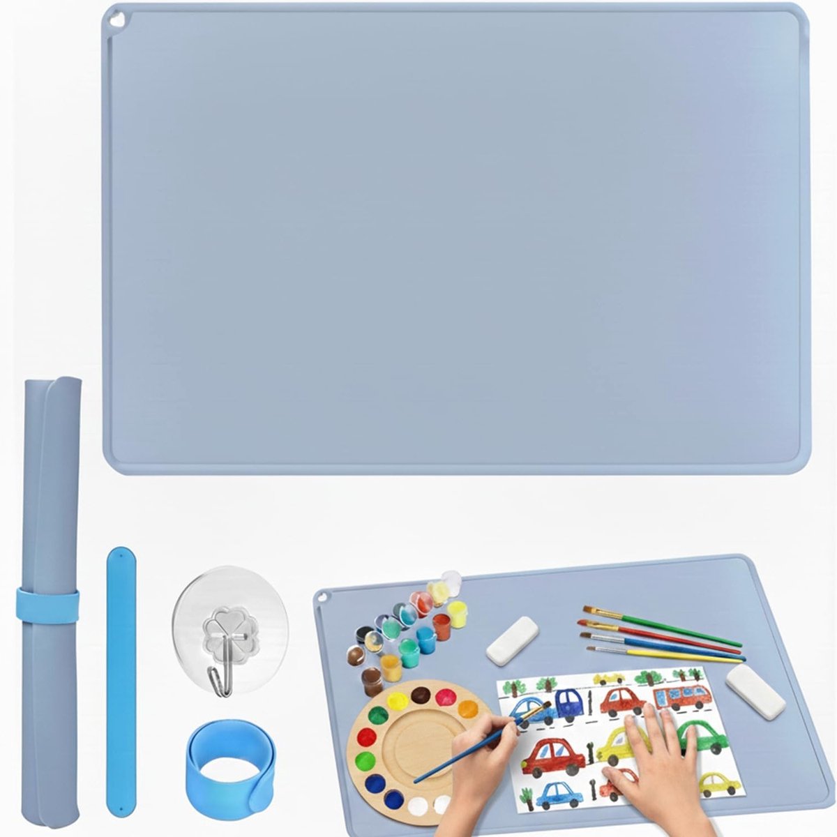 Herbruikbare Siliconen Schildermat 60 x 40 cm, Grote Craft Mat met Kabelbinders en Haakjes voor Creatieve Projecten en Schilderen