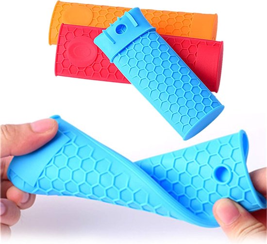 Set van 5 Thermische Siliconen Handgrepen - Beschermende Covers tegen Hitte voor Pannen, Casseroles en Pannenkoeken - Rood, Oranje, Groen, Zwart, Blauw — afbeelding 4