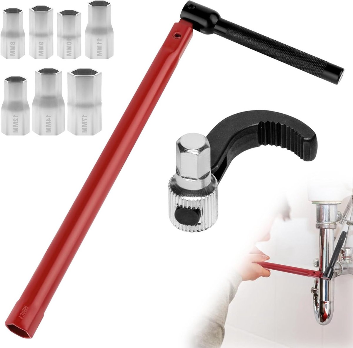 Verstelbare Kraanvervangingssleutel 8-17mm - Universele Montagetools voor Keuken en Badkamer, Ideaal voor Installatie en Reparatie van Kranen